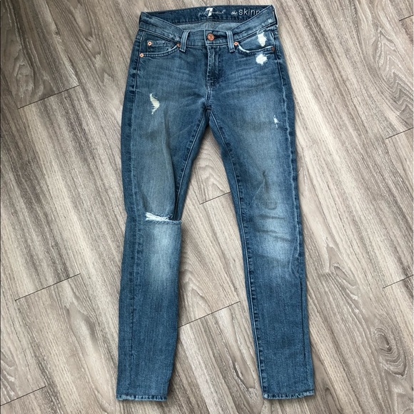 7 For All Mankind Denim - 7FAM The Skinny light wash distressed jean size 23